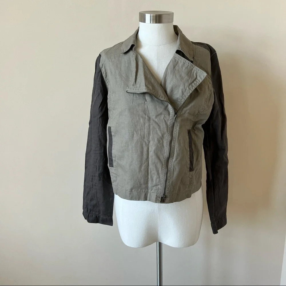 Eileen Fisher asymmetrical zip organic linen jacket coat 5007